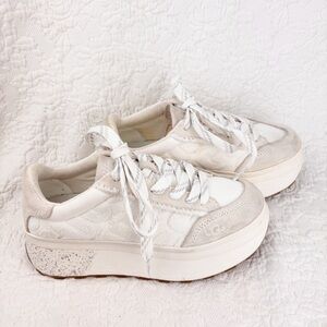 UGG Marin White Lace Terry Logo Platform Sneakers Sz 6.5
